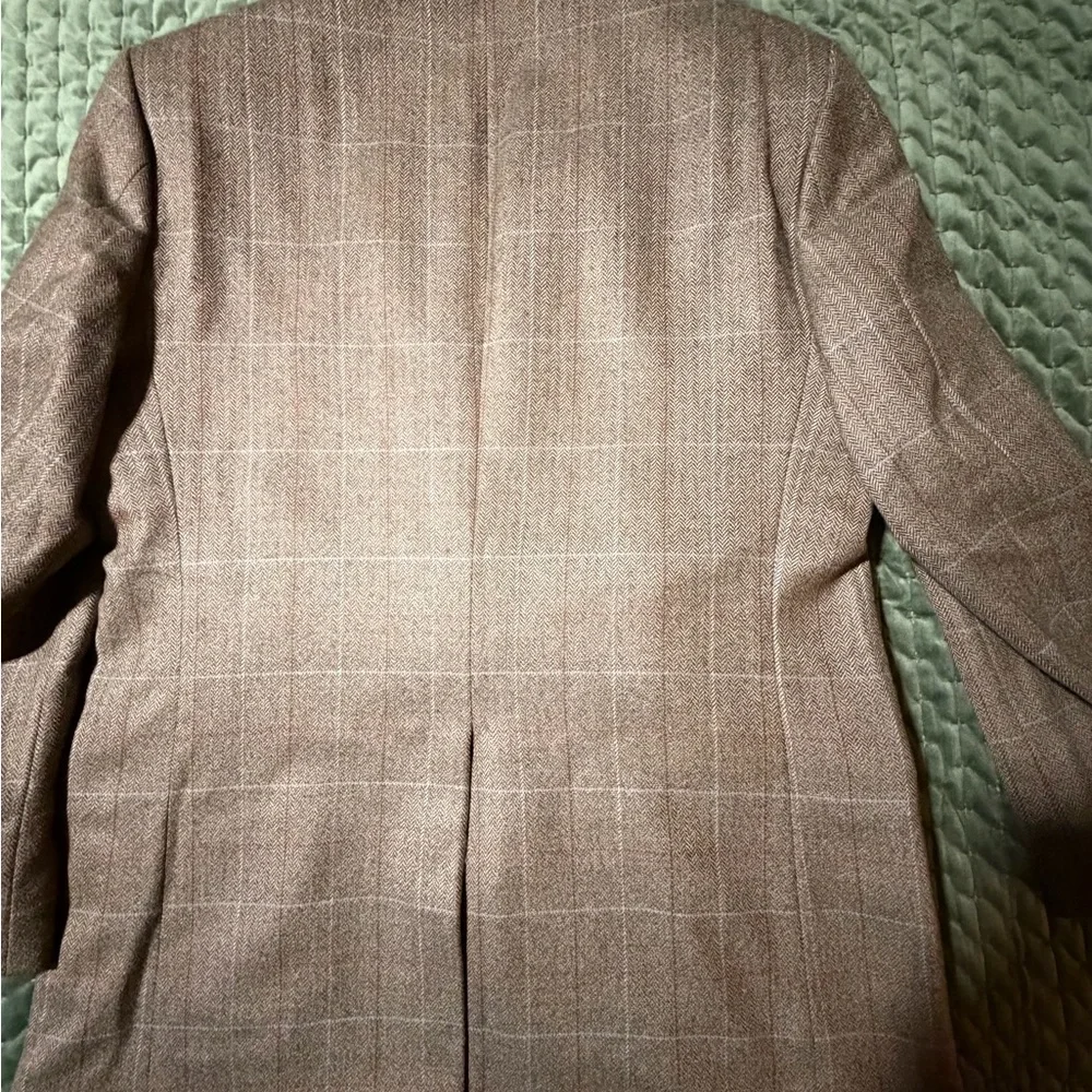 Allyn Saint George brown tan plaid‎ blazer jacket 100% Lambswool size 40R